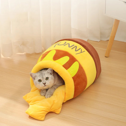 Cozy Honey Jar Cat Nest - Semi-Enclosed, Soft & Breathable Winter Haven for Your Furry Friends