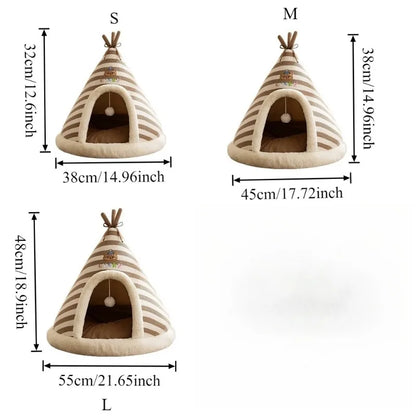 Cozy Self-Warming Plush Cat Tent Bed - Perfect Winter Retreat for Indoor Cats and Small Dogs with Removable Washable Cover