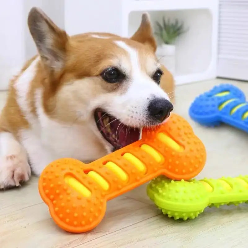 Durable Rubber Bone Chew Toy for Dogs - Interactive Squeaky Puppy Plaything