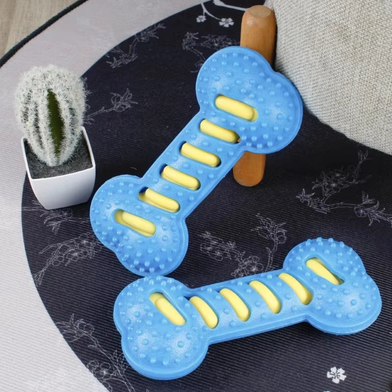 Durable Rubber Bone Chew Toy for Dogs - Interactive Squeaky Puppy Plaything
