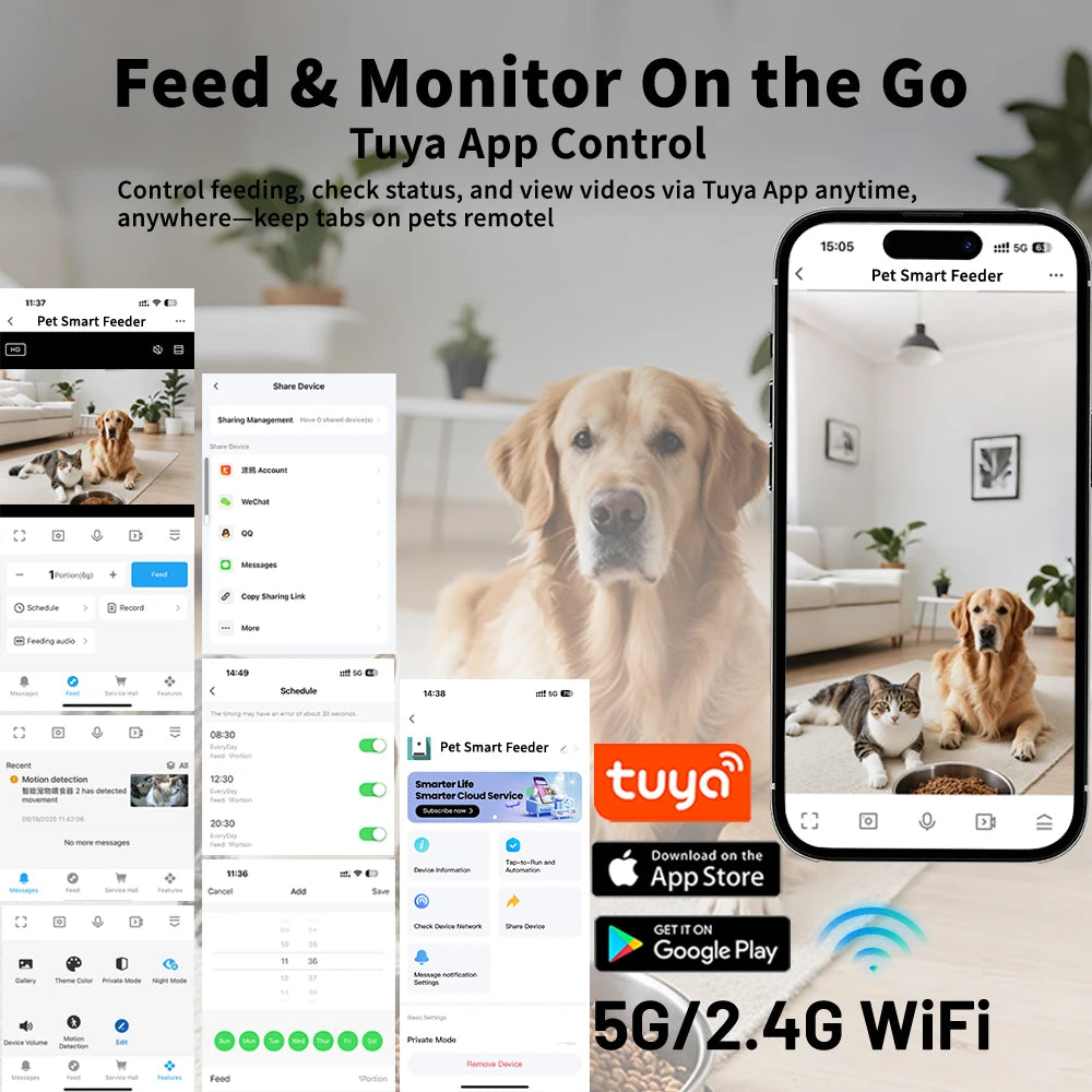 Revolutionary Smart Cat Feeder with 15CM Elevated Camera - Tuya App Control for Effortless Feeding and Monitoring