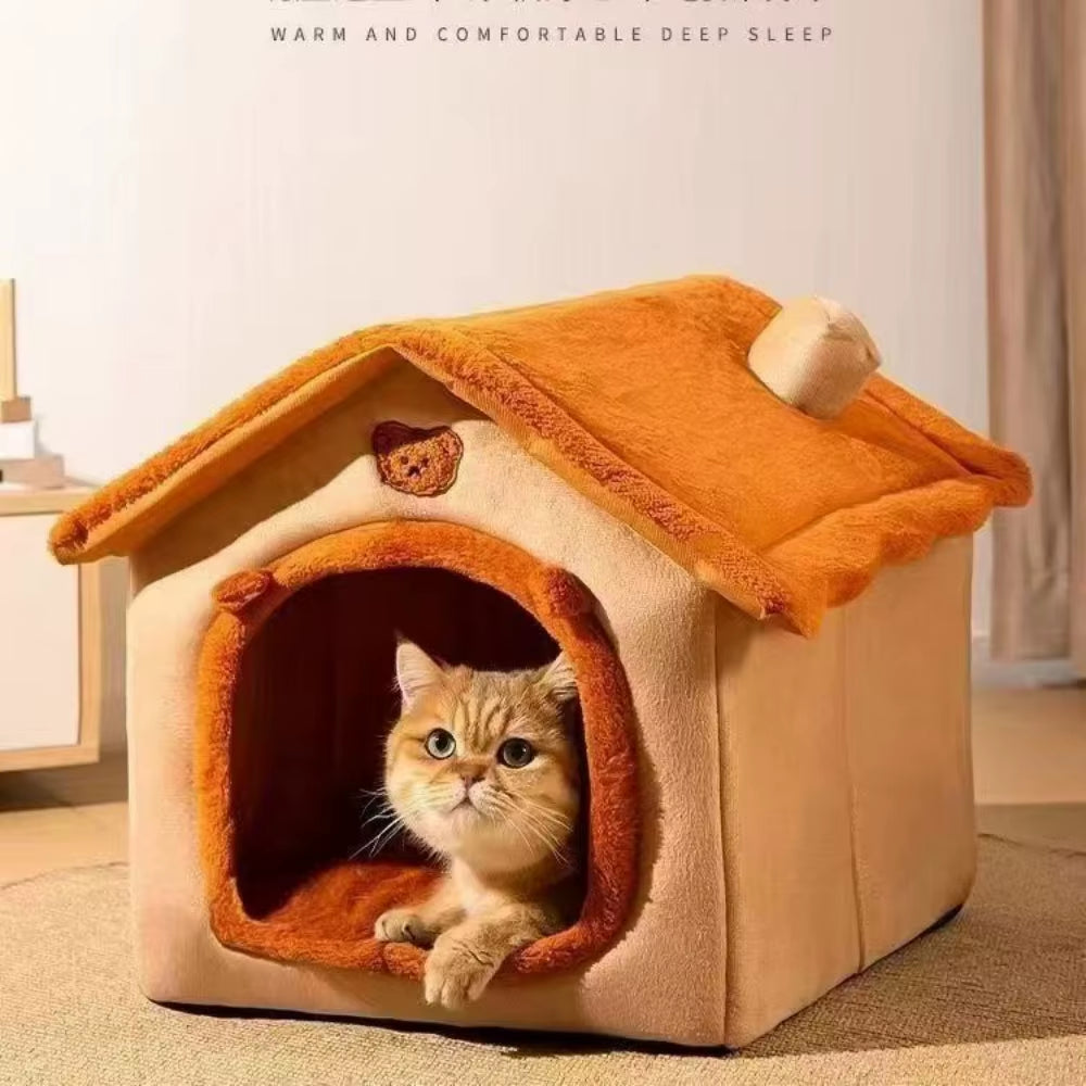 Cozy All-Season Dog House Style Bed - Removable and Washable Pet Bed for Small Dogs and Cats
