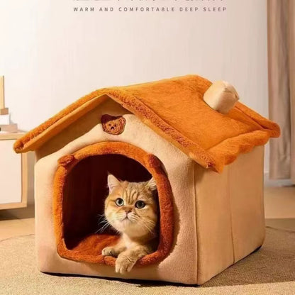 Cozy All-Season Dog House Style Bed - Removable and Washable Pet Bed for Small Dogs and Cats