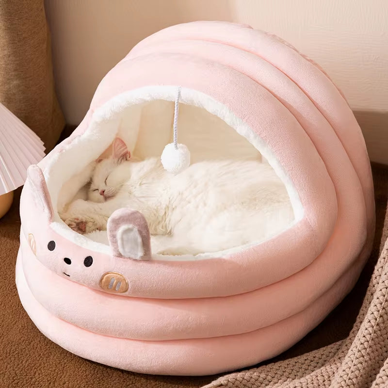 Cozy Four Seasons Cat Cradle - Plush Semi-Closed Cat House for Ultimate Comfort