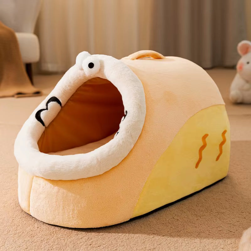 Cozy Four Seasons Cat Cradle - Plush Semi-Closed Cat House for Ultimate Comfort