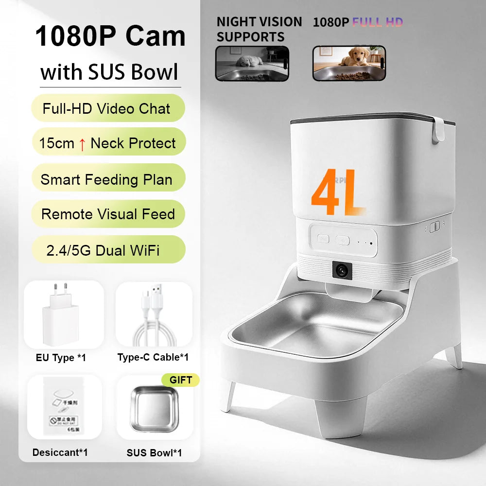 Revolutionary Smart Cat Feeder with 15CM Elevated Camera - Tuya App Control for Effortless Feeding and Monitoring