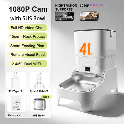 Revolutionary Smart Cat Feeder with 15CM Elevated Camera - Tuya App Control for Effortless Feeding and Monitoring