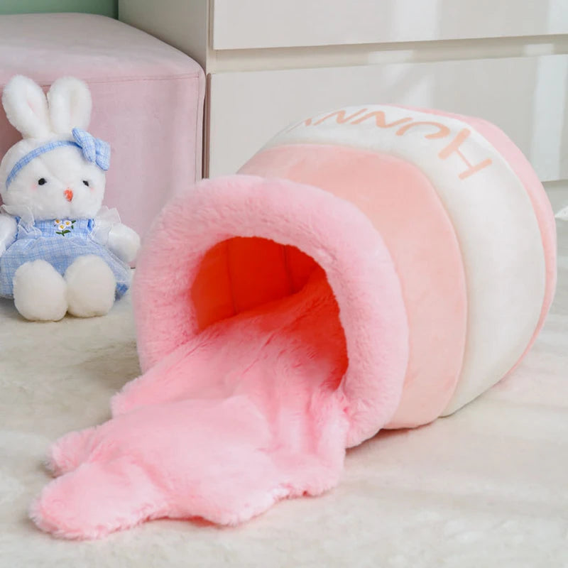 Cozy Honey Jar Cat Nest - Semi-Enclosed, Soft & Breathable Winter Haven for Your Furry Friends