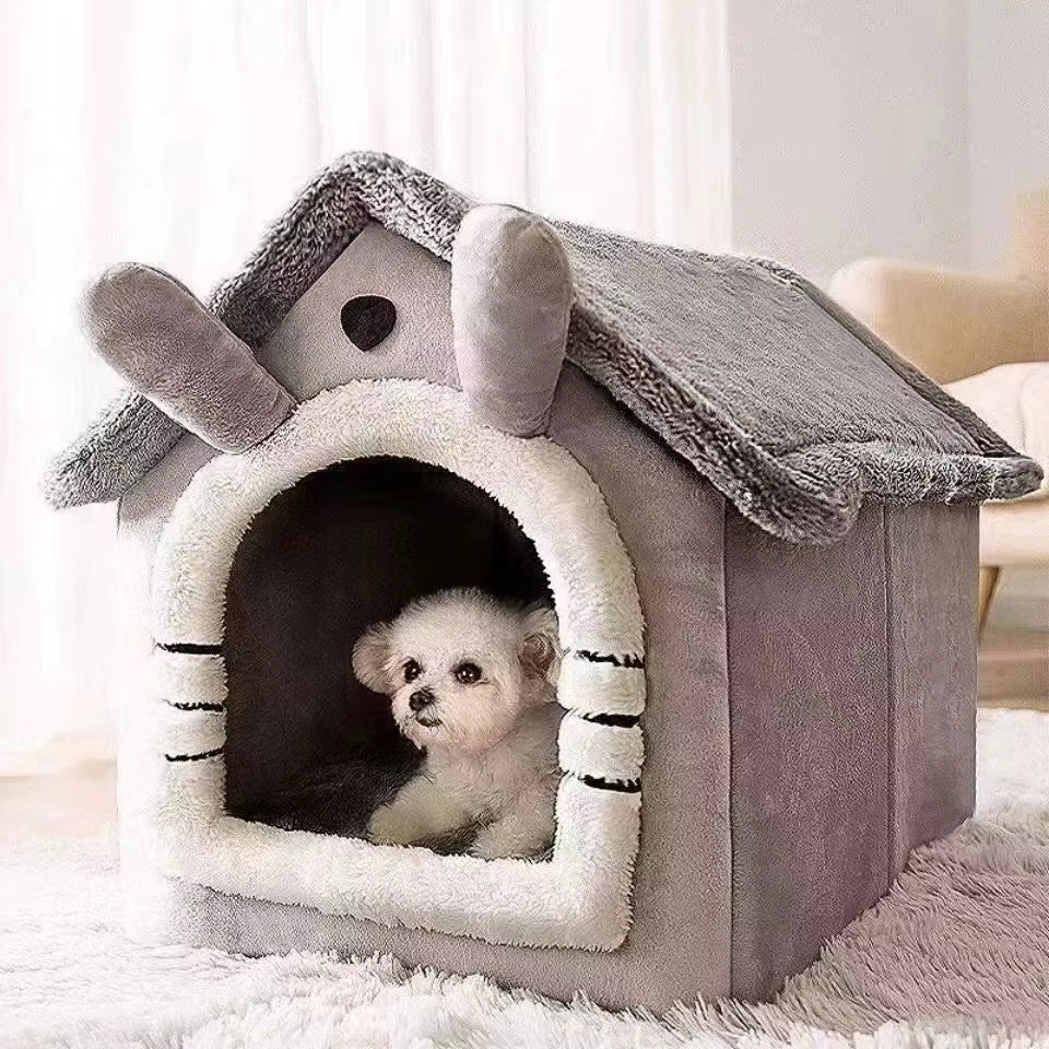 Cozy All-Season Dog House Style Bed - Removable and Washable Pet Bed for Small Dogs and Cats