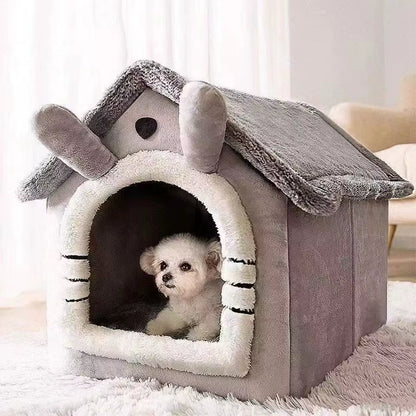 Cozy All-Season Dog House Style Bed - Removable and Washable Pet Bed for Small Dogs and Cats