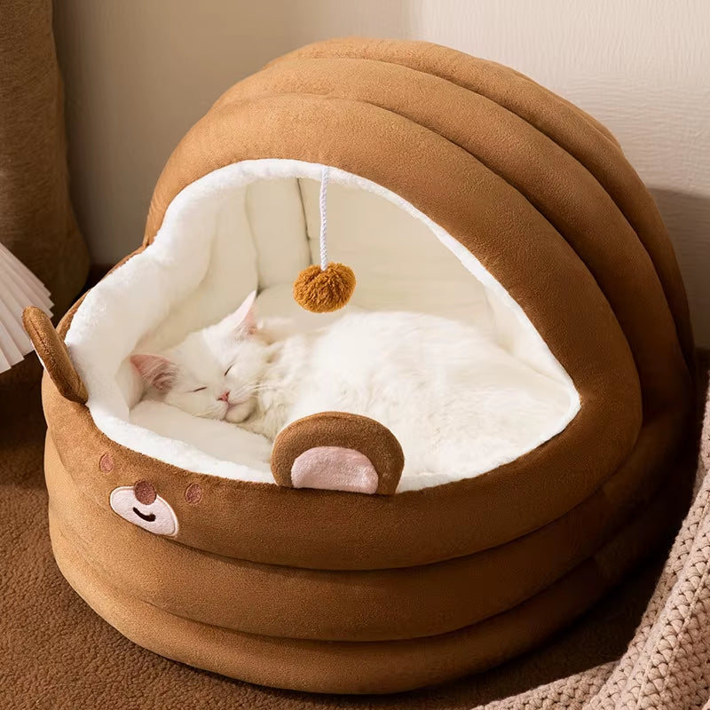 Cozy Four Seasons Cat Cradle - Plush Semi-Closed Cat House for Ultimate Comfort
