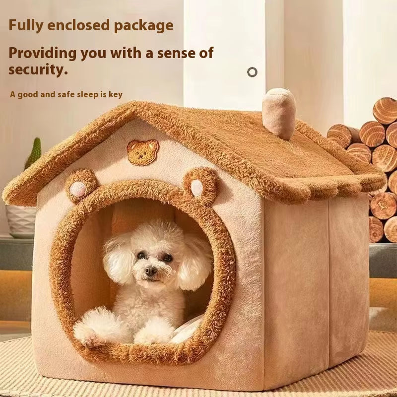 Cozy All-Season Dog House Style Bed - Removable and Washable Pet Bed for Small Dogs and Cats
