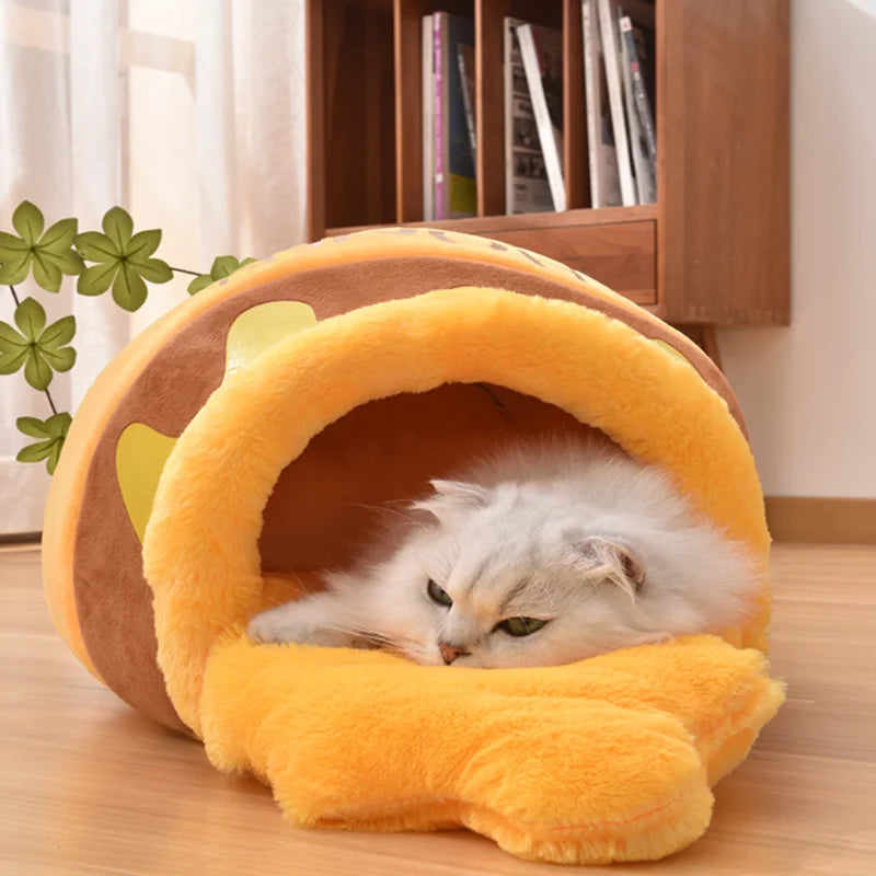 Cozy Honey Jar Cat Nest - Semi-Enclosed, Soft & Breathable Winter Haven for Your Furry Friends