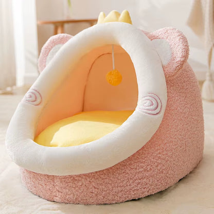 Cozy Four Seasons Cat Cradle - Plush Semi-Closed Cat House for Ultimate Comfort