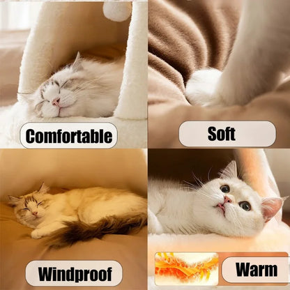 Cozy Self-Warming Plush Cat Tent Bed - Perfect Winter Retreat for Indoor Cats and Small Dogs with Removable Washable Cover