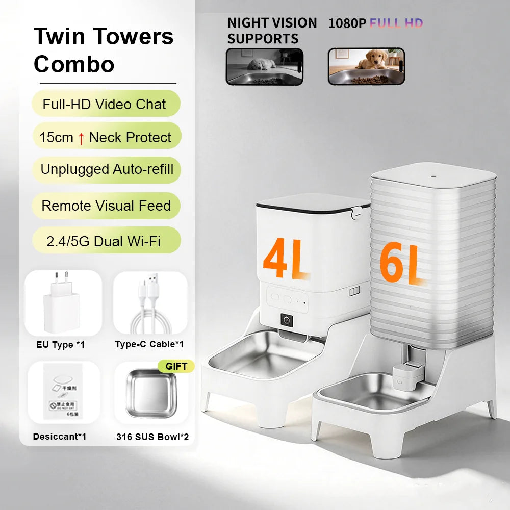 Revolutionary Smart Cat Feeder with 15CM Elevated Camera - Tuya App Control for Effortless Feeding and Monitoring