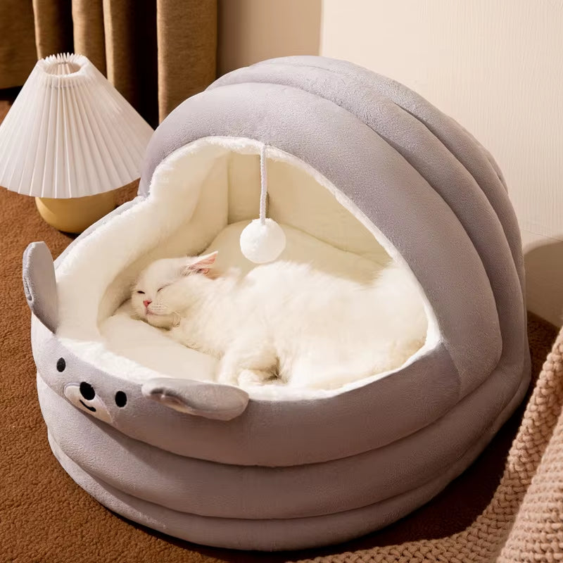 Cozy Four Seasons Cat Cradle - Plush Semi-Closed Cat House for Ultimate Comfort