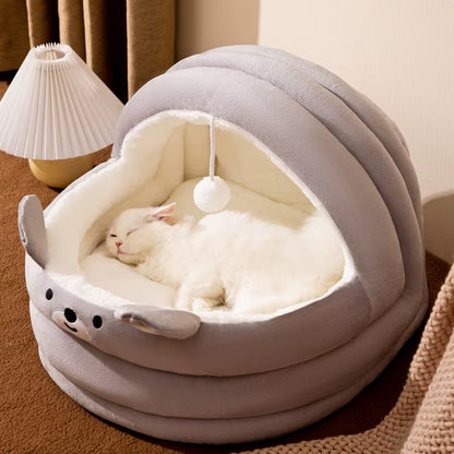 Cozy Four Seasons Cat Cradle - Plush Semi-Closed Cat House for Ultimate Comfort