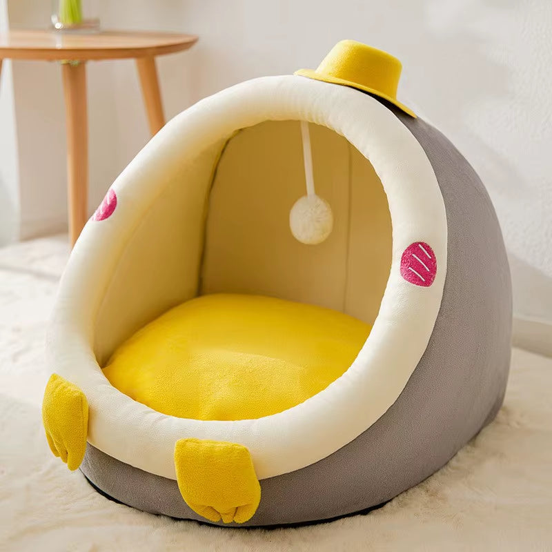 Cozy Four Seasons Cat Cradle - Plush Semi-Closed Cat House for Ultimate Comfort