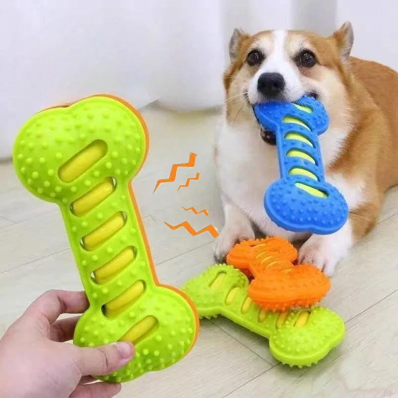 Durable Rubber Bone Chew Toy for Dogs - Interactive Squeaky Puppy Plaything