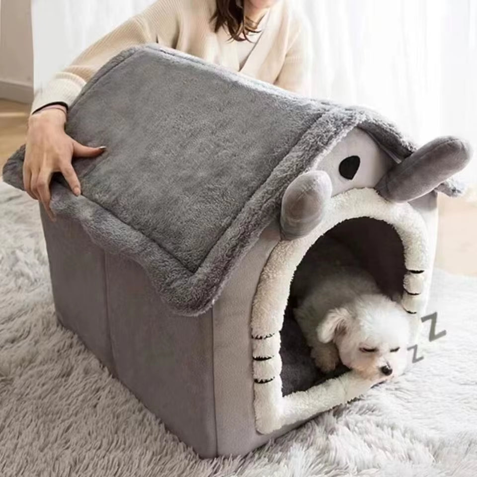 Cozy All-Season Dog House Style Bed - Removable and Washable Pet Bed for Small Dogs and Cats
