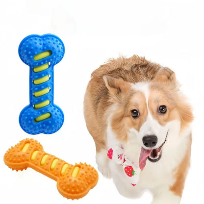 Durable Rubber Bone Chew Toy for Dogs - Interactive Squeaky Puppy Plaything