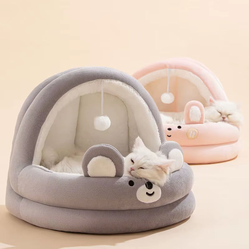 Cozy Four Seasons Cat Cradle - Plush Semi-Closed Cat House for Ultimate Comfort